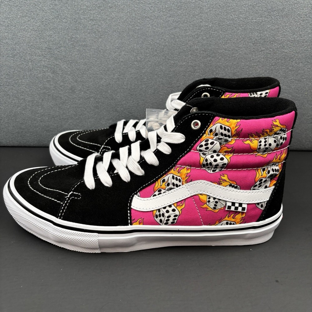 NEW Vans Skate Sk8-Hi Sneakers Men's Size 11.5 Fuchsia Fedora Dice Flames Skate